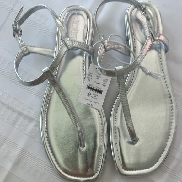 J. Crew Silver Thong Sandals with Ankle Strap - Picture 2 of 5